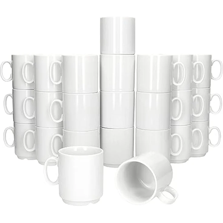 MamboCat Becher 24er Set Event Kaffeebecher 250ml weiß Porzellan-Tassen stapelbar, Porzellan – Bild 2