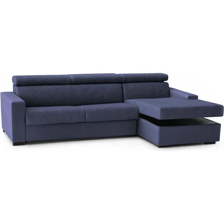 Dmora Sofa mit Halbinsel Angera, Ecksofa mit rechter Chaiselongue aus Stoff, schmale Armlehnen, 100 % Made in Italy, 260 x 95 x 85 cm, Blau – Bild 6