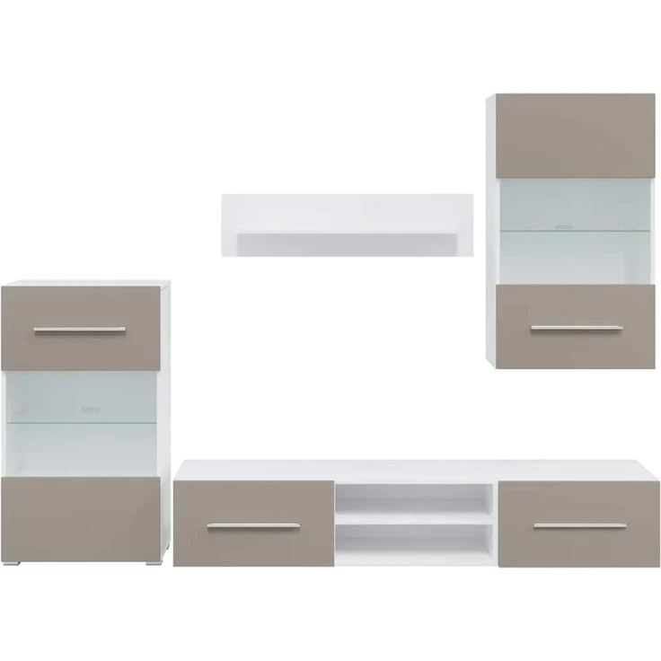 vidaXL 5-tlg. Wohnwand mit LED-Beleuchtung Steingrau Holzwerkstoff 3324233 – Bild 4