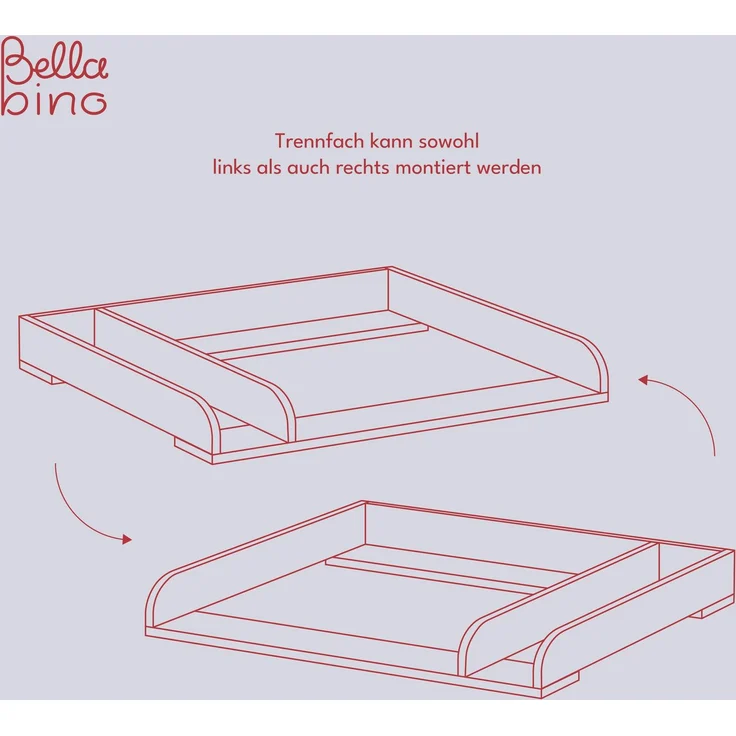 Bellabino 'Oti' Wickelaufsatz für IKEA Kommoden (Malm, Hemnes, Nordli), weiß, mit Trennfach (beidseitig montierbar), 10 x 74 x 80 cm – Bild 3