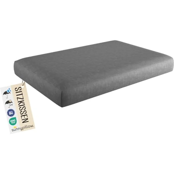 sunnypillow Palettenkissen mit abnehmbarem Bezug UV - beständig Outdoor/Indoor Kaltschaum Palettenauflage Palettenpolster Palettensofa Sitzkissen 120 x 80 x 15 cm Grau – Bild 2