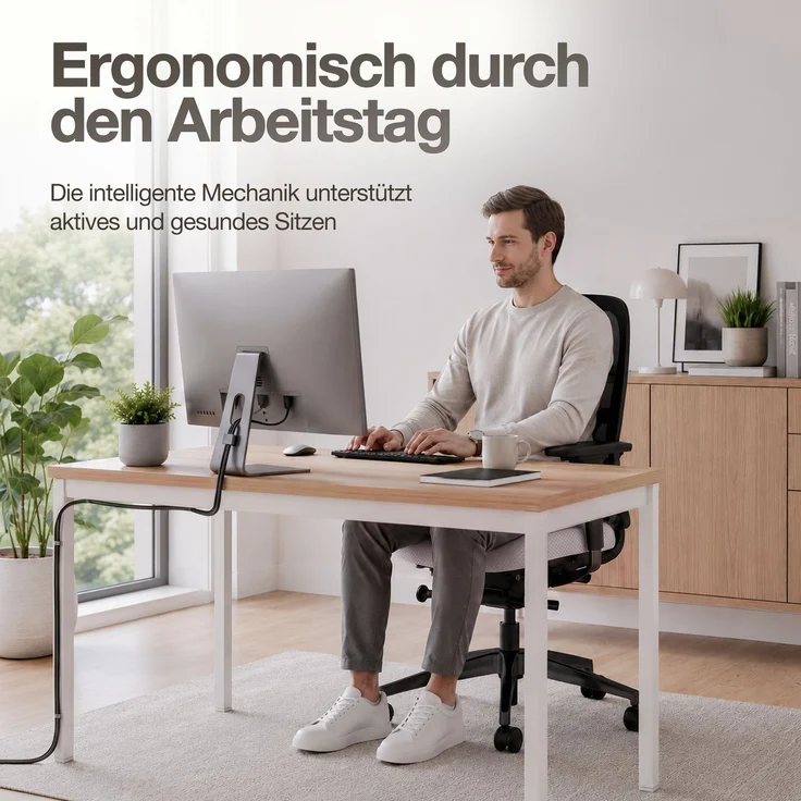 ASSMANN Ergonomischer Bürostuhl Atessa mit Netzrücken Hellgrau 63x53x100cm Textil – Bild 3