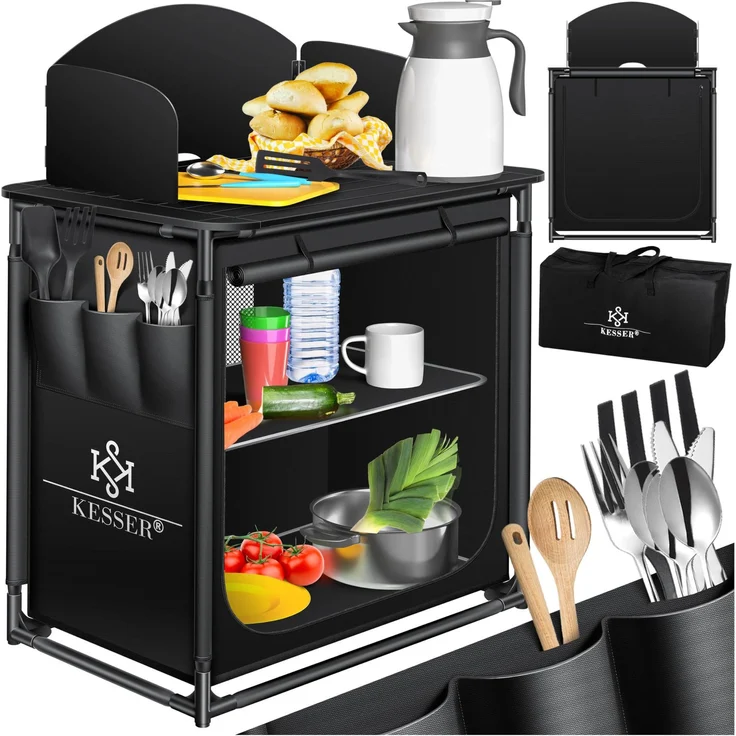 KESSER® Campingschrank, Campingküche mit Aluminiumgestell, inkl. Tragetasche , Kocherschrank für Camping , Campingmöbel , Outdoor Typ F2 (Schwarz) – Bild 1