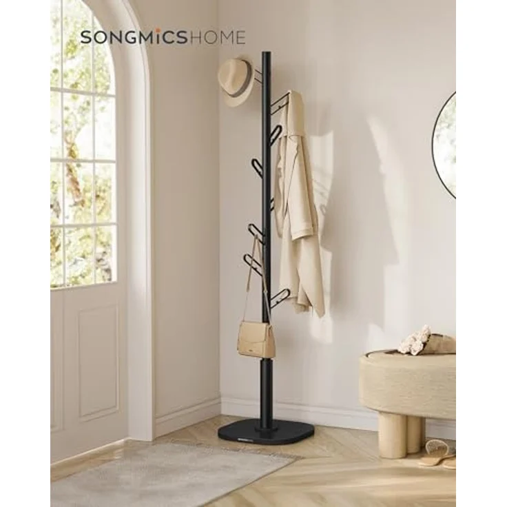SONGMICS HOME Garderobe in Baum-Form, Kleiderständer, freistehende Garderobe, 8 Haken mit abgerundeten Enden, 175,3 cm hoch, für Kleidung, Hüte, Taschen, tintenschwarz – Bild 2