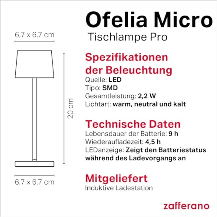 Zafferano, Ofelia Micro Lampe, Kabellose, Wiederaufladbare Tischlampe mit Touch Control, Auch für den Außenbereich Geeignet, Dimmer, 2200-3000 K, Höhe 20 cm, Farbe Corten – Bild 6