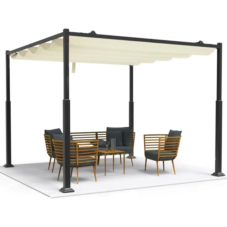 VOUNOT Pergola Pavillon 3x3 m wasserdicht stabil Winterfest, Gartenpavillon Metall mit Terrassenüberdachung freistehend, Sonnenschutz für Garten Terrasse & Balkon, Beige