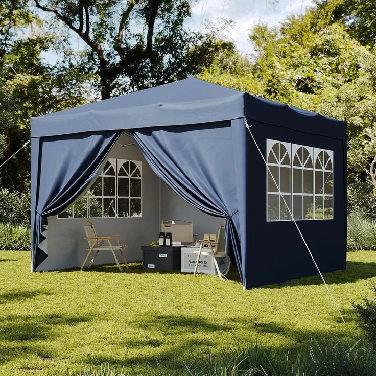 Aoxun Pop Up Pavillon 3x3 Wasserdicht mit 4 Seitenwänden, Metallrahmen-Schutzzelt, Höhe Verstellbar, 3mx3m Faltpavillon mit Tragetasche für Camping Party, Blau – Bild 9