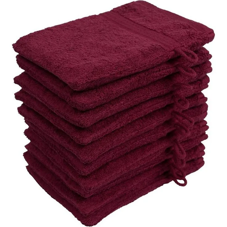 10er Set Waschhandschuhe Waschlappen Bordeaux 16x21 cm | 100% Baumwolle Frottier | Oeko-TEX® Standard 100 | Premium Qualität 500 g/m²