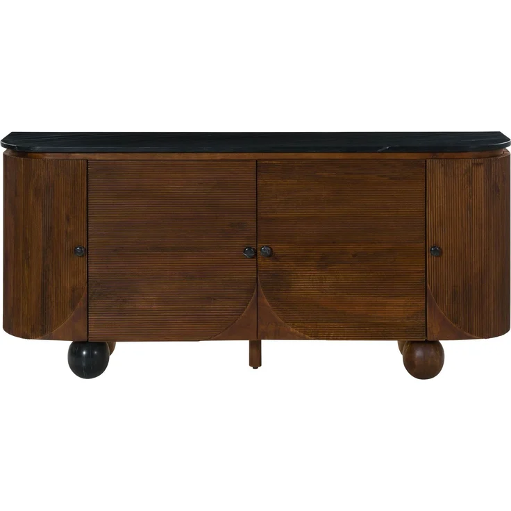 Sideboard Mango 180 x 40 x 80 dunkelbraun lackiert / Marmor schwarz FLORENZ #221 – Bild 8