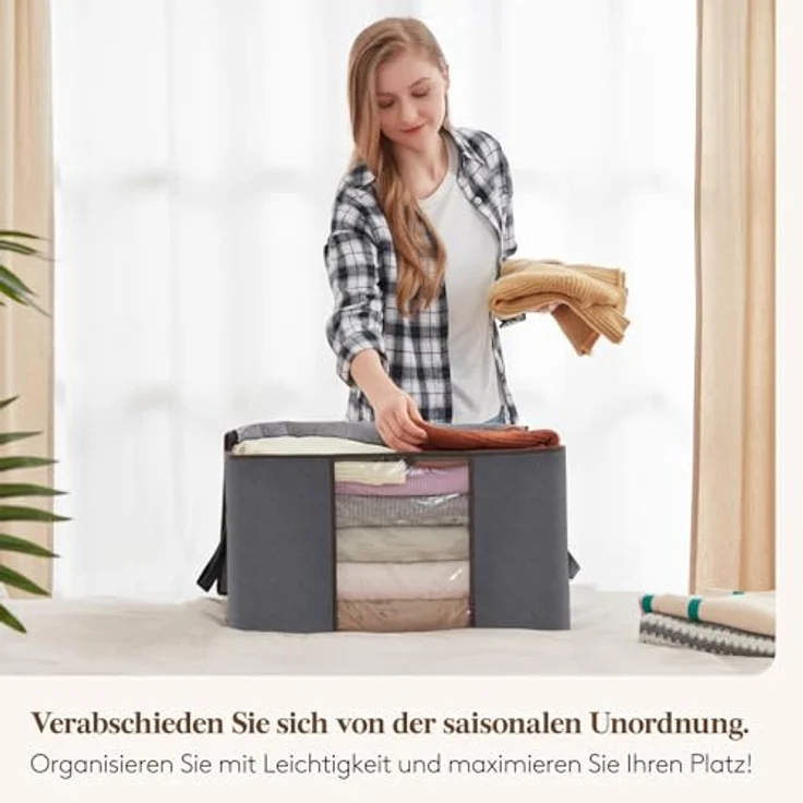 Lifewit 6 Stück Aufbewahrungstasche Groß, Bettdecken Aufbewahrungsbox mit Deckel, Verstärkt Griff Kleidung Aufbewahrung Storage Bag, Kleiderbox Umzugskartons für Klamotten, Kleider, Bettwäsche, Grau – Bild 9