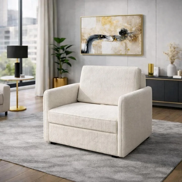 KRISAN MÖBEL Sessel ARIA mit Schlaffunktion 95 × 84 x 95 cm in Creme Cordstoff Liegefläche 83 × 190 cm – Bild 3