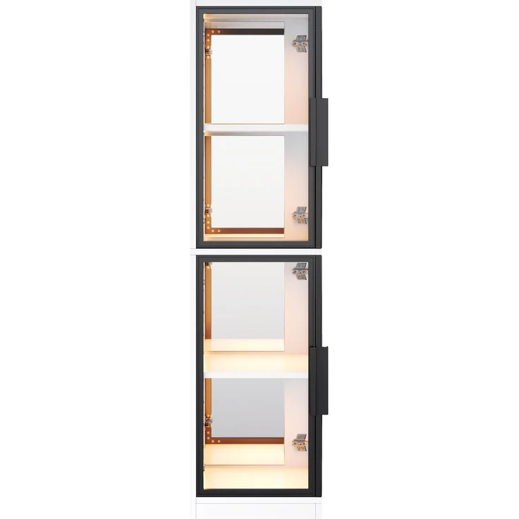 ZUBALIYA Vitrine mit Glas 44 × 42 × 164 cm, Spiegelrückwand, Eckvitrine mit doppelseitiger Glaspräsentation, LED-Beleuchtung mit Farbwechsel, Glasvitrine für Sammlerstücke, Bücher, Wein & Dekoration, Weiß – Bild 7