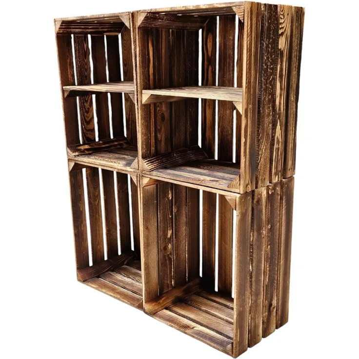 Holzkisten Weinkisten Kisten Vintage 4er Set Geflammt 50 x 40 x 30cm Regal