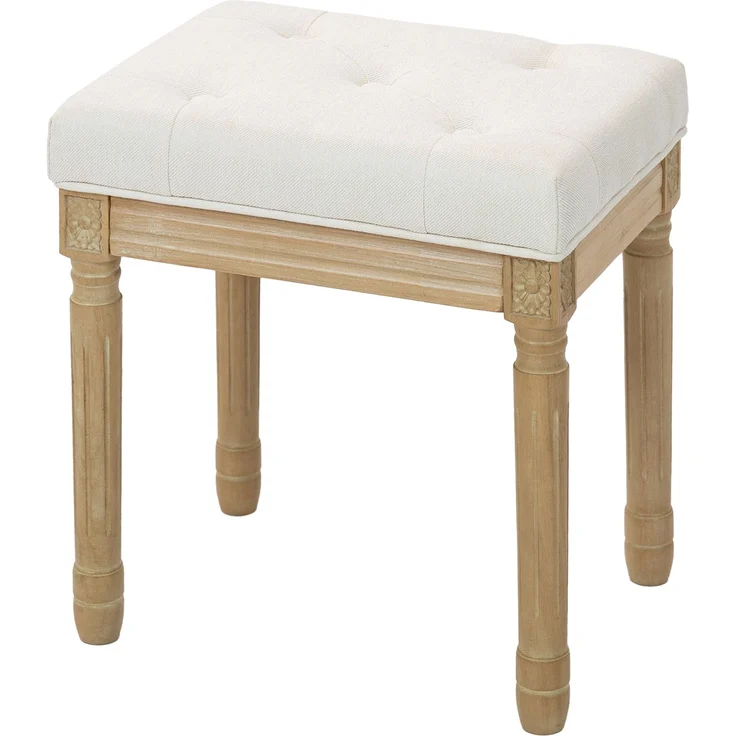 MELAYR, Wohnzimmer-Hocker/Fußhocker, Gepolsterter Sitz in Leinenoptik, Beine aus Gummibaumholz, 42 x 32 x 46,5 cm, Beige – Bild 2