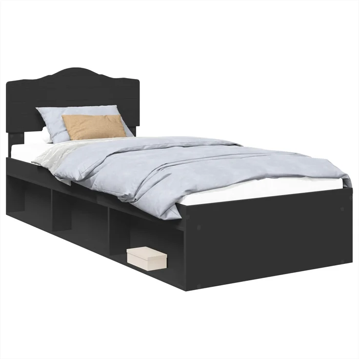 vidaXL Bettrahmen Schwarz 75 x 190 cm Massives Kiefernholz 3412962 – Bild 1