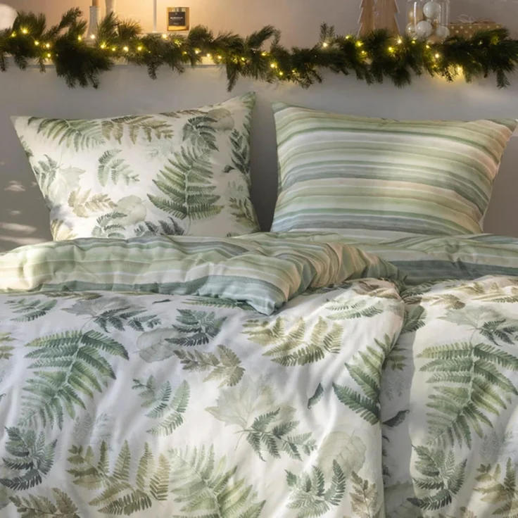 Estella Kuschel Flanell Bettwäsche 135x200 Fern Leaves Blätter Wende grün 4469-530 – Bild 6