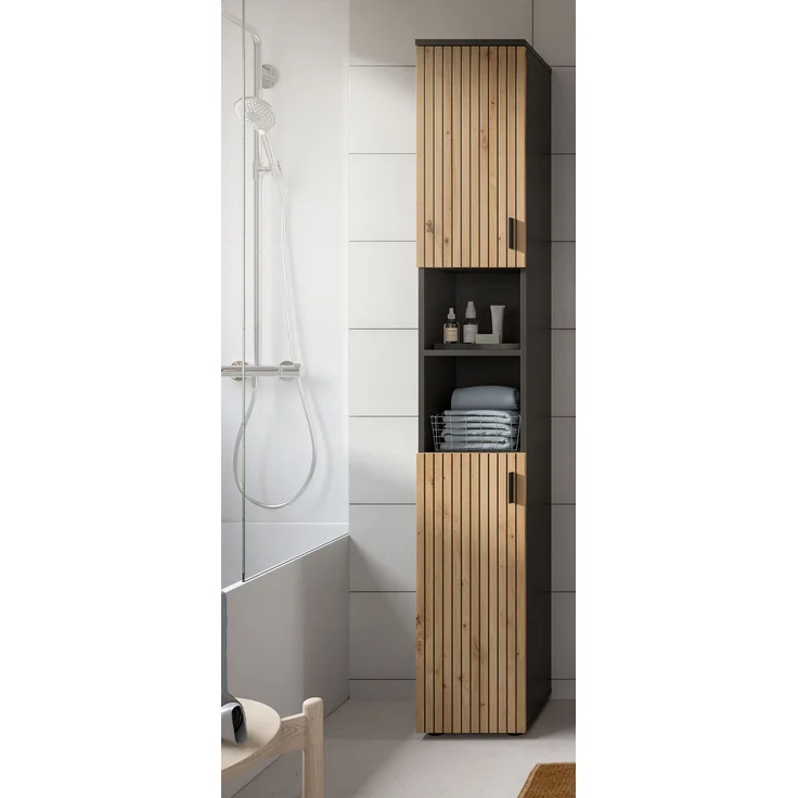 Badschrank B/H/T: 30x192x30 cm in Basalt Nachbildung und -- – Bild 6
