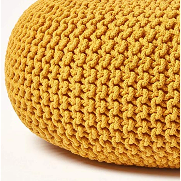 Homescapes Pouf Großer Strickpouf 100% Baumwolle, Senf – Bild 5