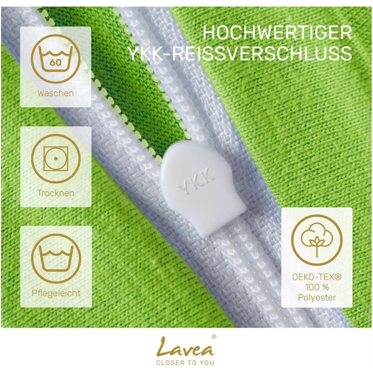 Lavea Kissenbezug 2er Set Kissenhülle Jersey, 100% Baumwolle, Kissenbezüge, (2 Stück), allergikerfreundlich - sicherer YKK-Reißverschluss - waschbar 60°C – Bild 2