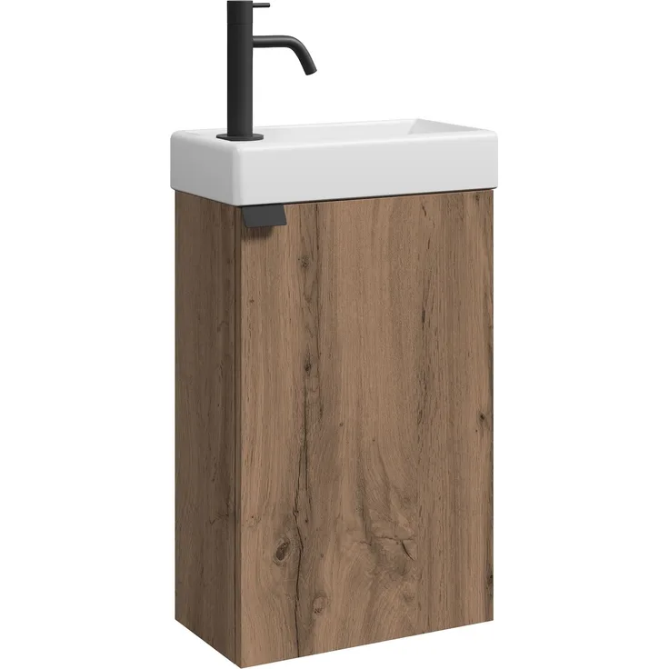 Badplaats Gäste-WC Waschtisch Set Apollo 40x22 cm Eiche Braun - Platzsparende Badmöbel Set mit Waschbecken und Unterschrank