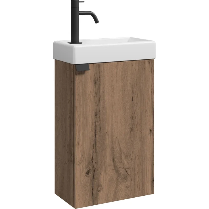 Badplaats Gäste-WC Waschtisch Set Apollo 40x22 cm Eiche Braun - Platzsparende Badmöbel Set mit Waschbecken und Unterschrank – Bild 1