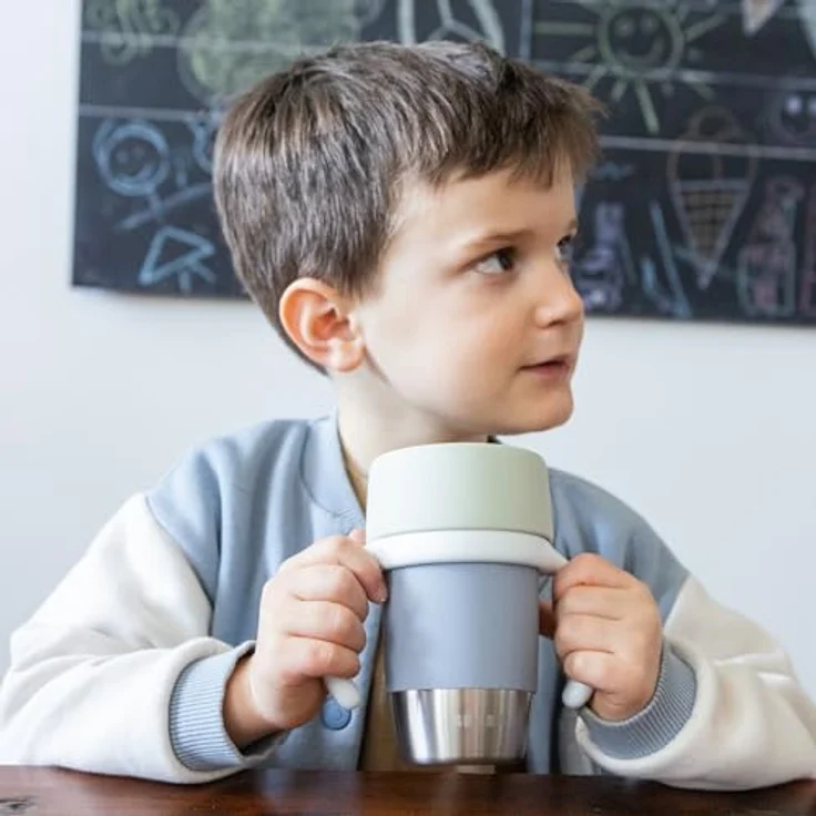 Béaba, Edelstahl-Lernbecher Click & Drink – 360°-Becher ohne Ventil, auslaufsicher, kippsicher, mitwachsend, 1-Klick-Öffnung, Baby- und Kinderbecher, 240 ml, Kiesel – Bild 8