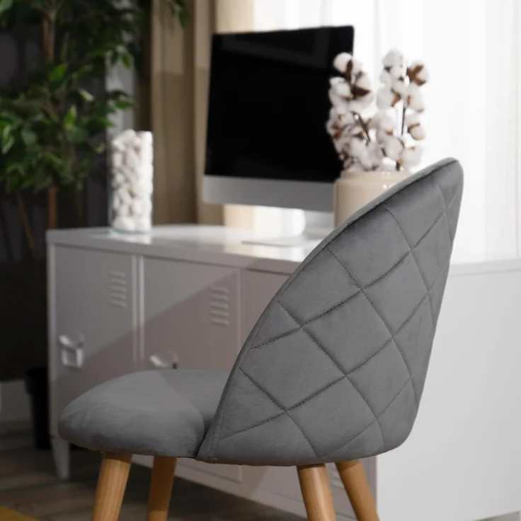 39F FURNITURE DREAM Set mit 2 skandinavischen Stühlen aus Samt mit Metallbeinen aus Eiche, für Esszimmer, Küche, Wohnzimmer, Stoff, Grau, 56 x 50 x 78 cm – Bild 9
