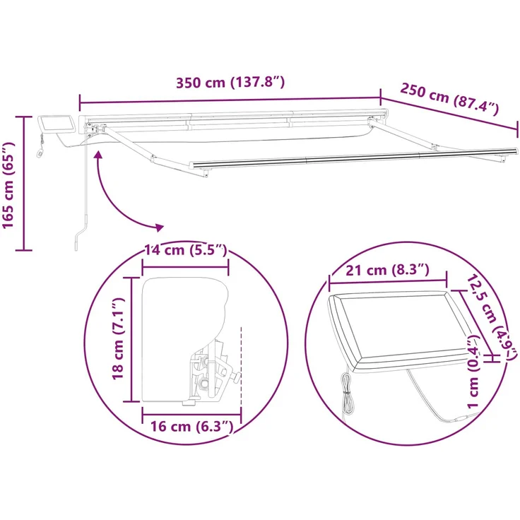vidaXL Manueller Markisenrahmen mit LEDs 3,5x2,5 m 3420823 – Bild 10