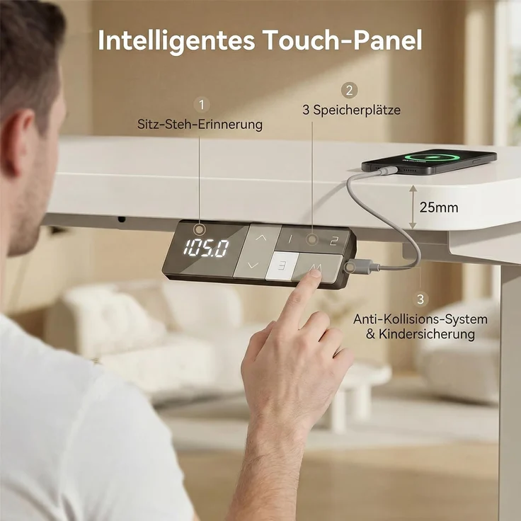 Devoko Höhenverstellbarer Schreibtisch 180x80 cm elektrisch, Höhenverstellung 71-121 cm mit Smart Control, 120 kg Tragkraft, für gesundes Arbeiten – Bild 4