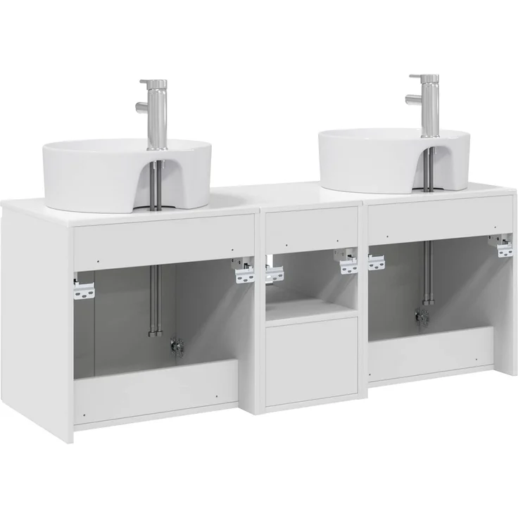 vidaXL Wandmontiertes Badezimmerschrank-Set 3 stk. Hochglanz Weiß 3405681 – Bild 8