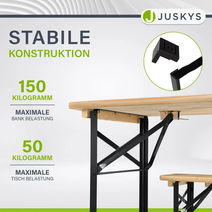 Juskys 'Bichl' Bierzeltgarnitur 3-teilig, klappbar, Holz / Metall natur, 170 x 46 x 77 cm – Bild 6