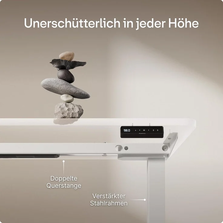 Desktronic Elektrisch Höhenverstellbarer Schreibtischgestell HomeOne , Weiß, mit Memory-Funktion, Anti-Kollisions Technologie, USB-A und USB-C-Ladeanschlüssen – Bild 5