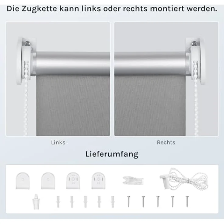WOLTU Verdunkelungsrollo, nur zur Schraubmontag Thermo Verdunkelungsrollo mit Kette, Sichtschutz für Türen und Fenster, 160x160 cm [Stoffbreite: 156 cm], Grau – Bild 5