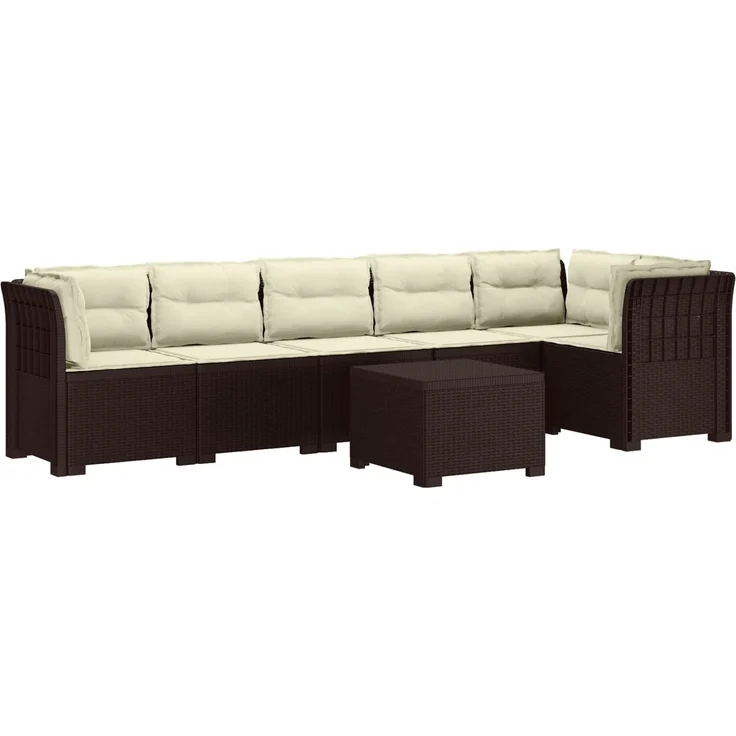 vidaXL 6-Sitzer Garten Sofa mit Kissen Rattan Look PP Braun 3444126 – Bild 2