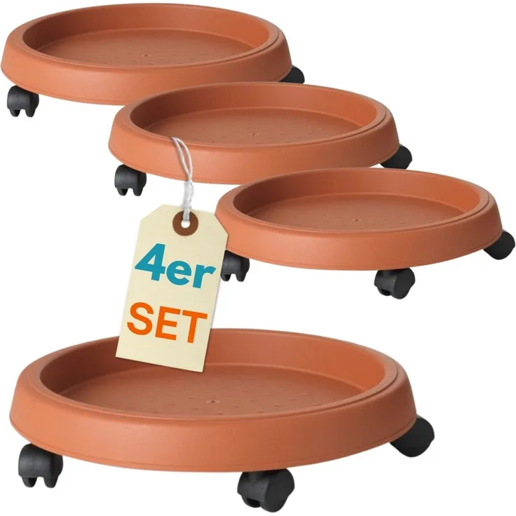 4er Set Pflanzenroller Outdoor Wetterfest Rollbrett Pflanzen Blumentopf Untersetzer mit Rollen Pflanzenroller Rund Blumenroller 25 cm