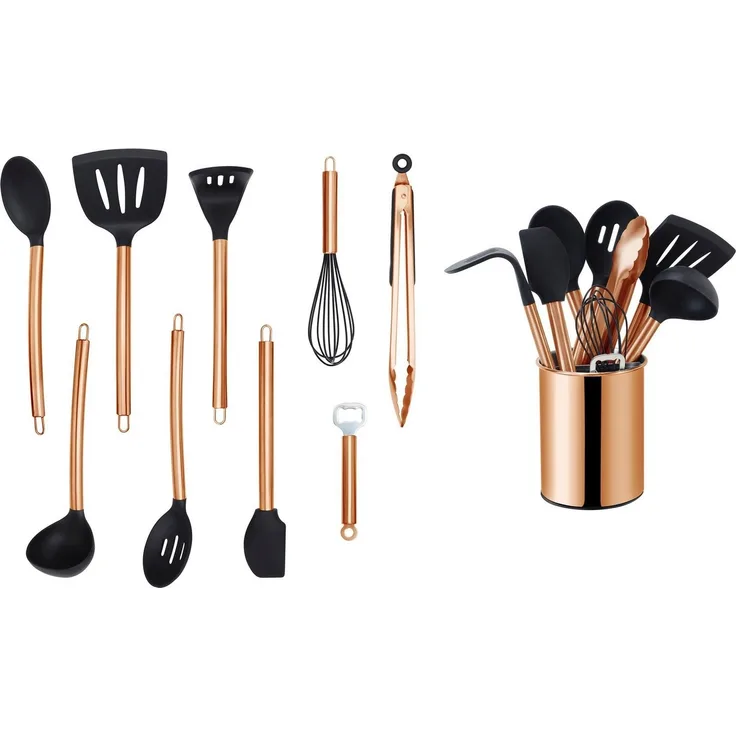 ECHTWERK Küchenorganizer-Set, (Set, 10-tlg), Kochbesteck mit Edelstahlgriff, Antihaft Silikon, Utensilienhalter