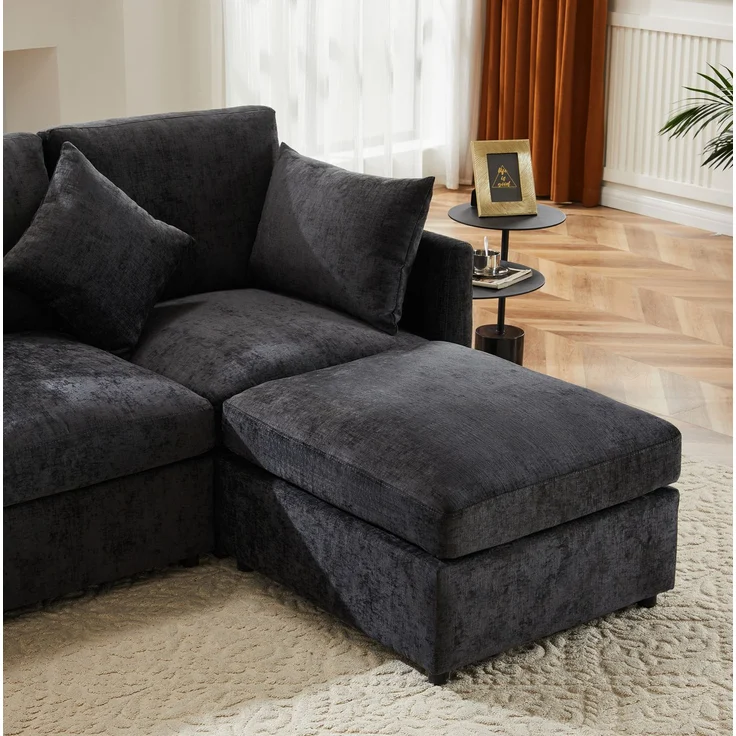 DESVIAE Sofa modular mit beweglichem Hocker 216x81x161 cm Chenille Grau – Bild 9