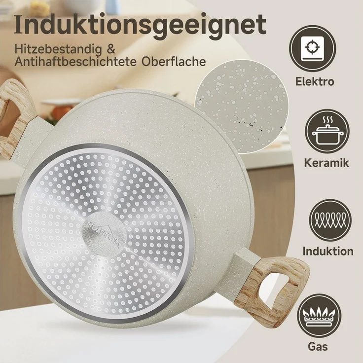 HOMELUX Topf-Set Kochgeschirr-Set, 12tlg Induktions Töpfe Set, Antihaftbeschichtung, Aluminium, Edelstahl (Pfanne 24/28cm, Tiefe Bratpfanne 28cm, Topf mit Dampfgarer 24cm, Milchtopf 16cm), Induktion – Bild 3