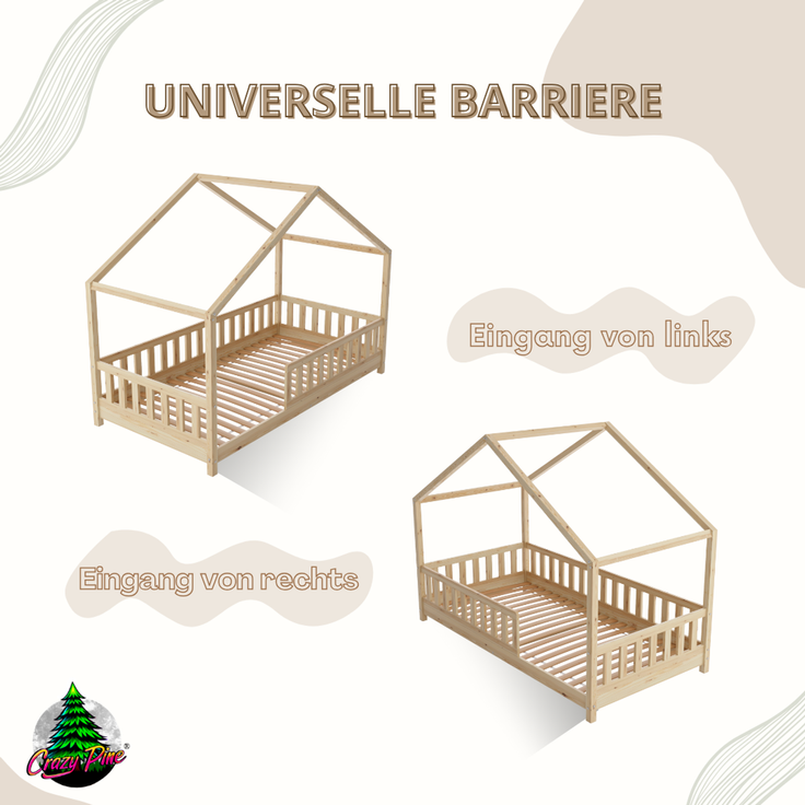 Crazy Pine 'Crazy House' Hausbett mit abnehmbaren Rausfallschutz, Naturholz, Natur, 140x200 cm, mit Höhenverstellbaren Beinen – Bild 8