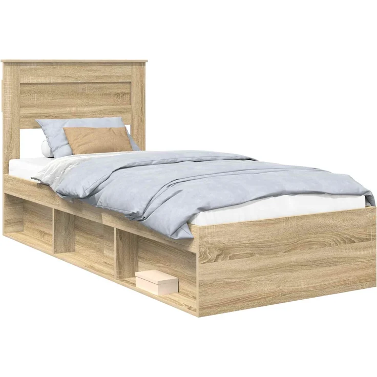vidaXL Bettrahmen Sonoma-Eiche 90 x 200 cm Massives Kiefernholz 3409809 – Bild 1