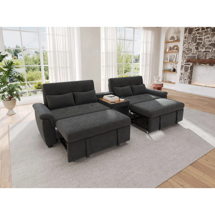 ZUBALIYA Schlafsofa 102x54.5 cm, mit Stauraum, mit Ausziehbett, mit Chenille - Bezug, mit breiten Armlehnen, Dunkelgrau – Bild 14