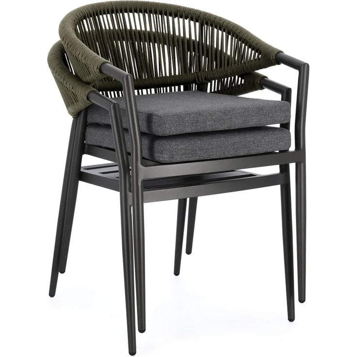 Gartenstuhl Millor aus Aluminium, modern skandinavisch, grün anthrazit, stapelbar, inkl. Kissen – Bild 8