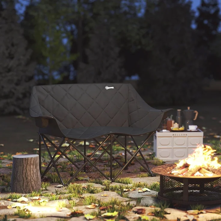 Outsunny Campingstuhl mit Kühltaschen, Tragetasche (2 Sitzer Faltstuhl, 1 St), bis 250kg belastbar, für Garten Camping Strand – Bild 9