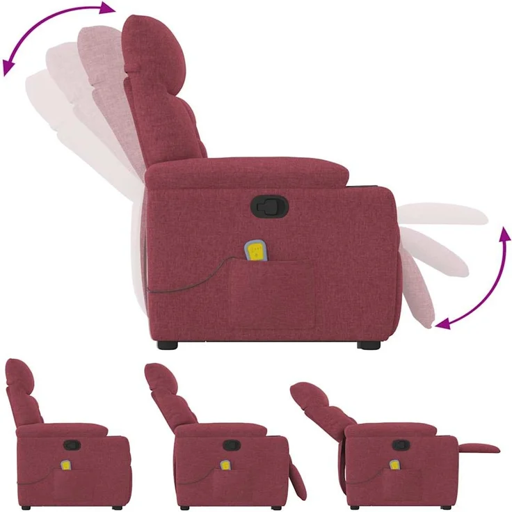 vidaXL Massagesessel mit Aufstehhilfe Weinrot Stoff 3303045 – Bild 9