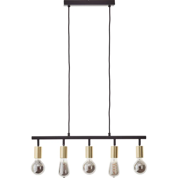 Brilliant Tiffany Balkenpendel, 5-flammig E27, Schwarz Matt mit messingfarbenen Details, 63 cm Breite