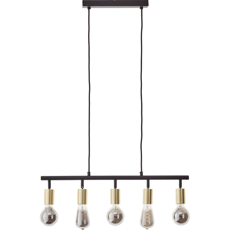 Brilliant Tiffany Balkenpendel, 5-flammig E27, Schwarz Matt mit messingfarbenen Details, 63 cm Breite