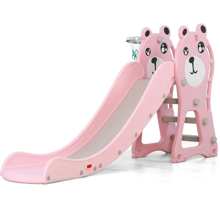Moni Kinderrutsche Pooh 18024, Basketballkorb, bis 40 kg, 172 cm Rutschlänge rosa