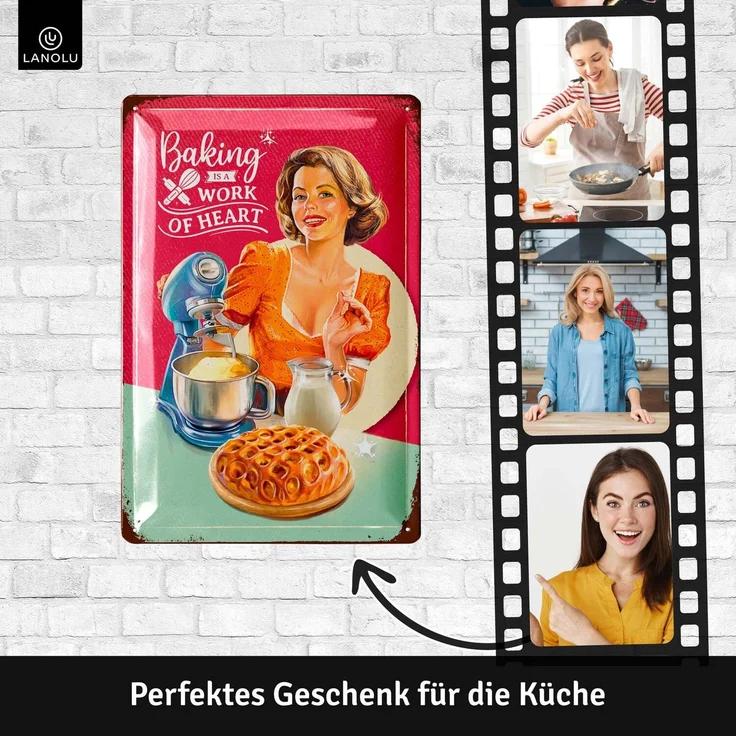 LANOLU Blechschild Baking - Work Of Heart - 20x30cm – Metall – Mehrfarbig – 20255 – Bild 3