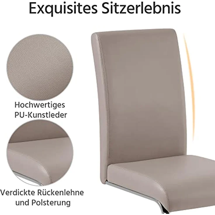 Yaheetech Esszimmerstühle 4er Set Freischwinger, Wohnzimmerstuhl Schwingstühle Esszimmerstuhl, Gestell aus Metall, 135 kg belastbar – Bild 7
