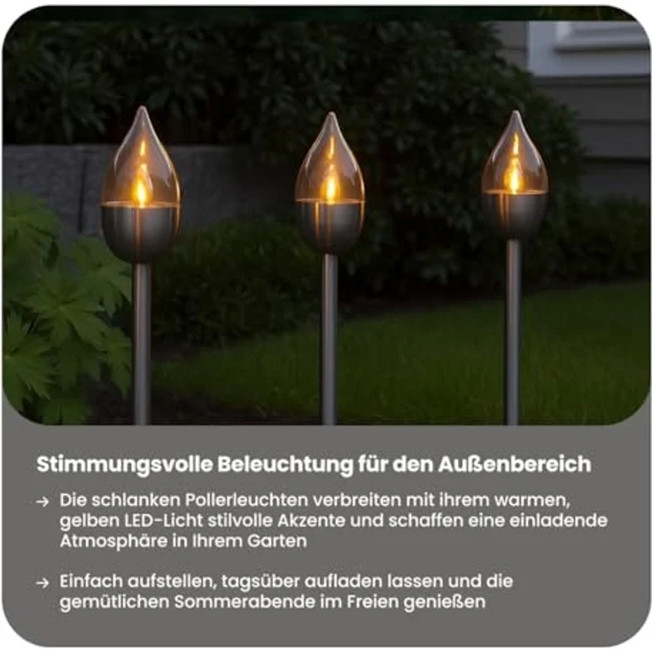 Star LED-Solar-Fackel"Olympus", Edelstahl, 3er Set, Silber – Bild 5